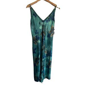 VTG California Dynasty Women's M Green Dark Botanical Slip Dress Y2K Fairy